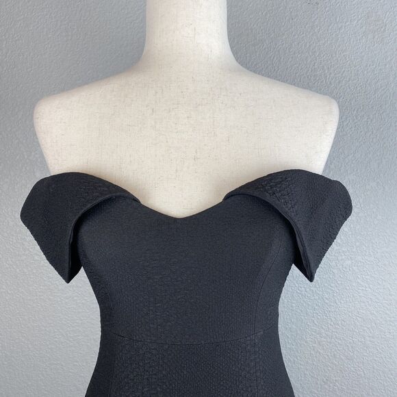 Bardot Womens Ruffle Off Shoulder Body Con Cocktail Dress 4 Black Snake Textured - Picture 2 of 8
